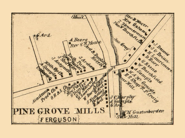 Pine Grove Mills Village, Ferguson Township, Pennsylvania 1861 Old Town Map Custom Print - Centre Co. Pine Grove Mills Village, Ferguson Township, Pennsylvania 1861 Old Town Map Custom Print - Centre Co.