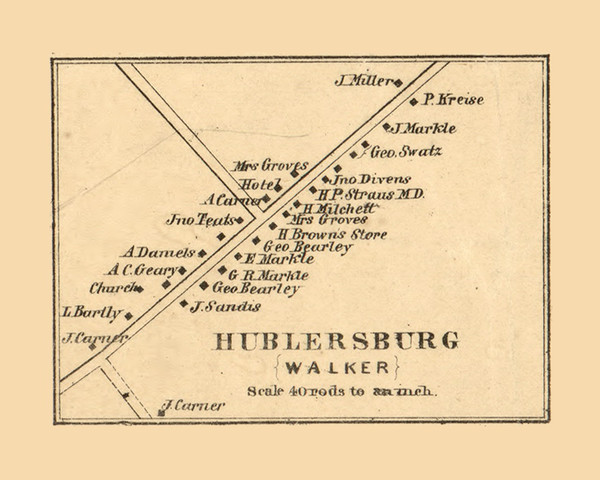 Hublersburg Village, Walker Township, Pennsylvania 1861 Old Town Map Custom Print - Centre Co. Hublersburg Village, Walker Township, Pennsylvania 1861 Old Town Map Custom Print - Centre Co.