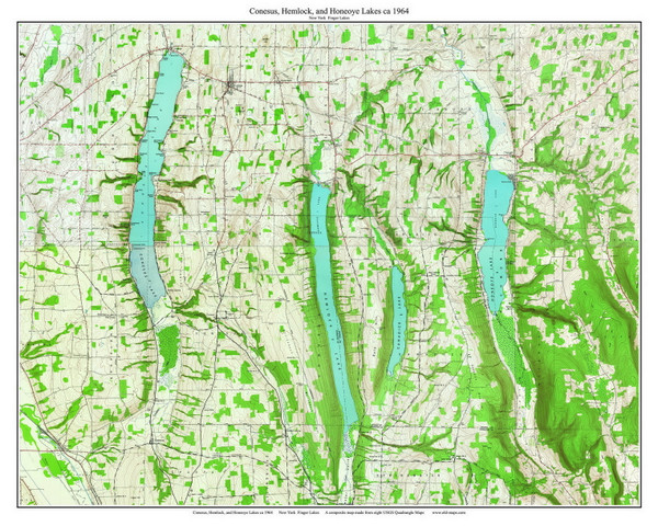Conesus, Hemlock, and Honeoye Lakes 1964 - Custom USGS Old Topo Map - New York - Finger Lakes