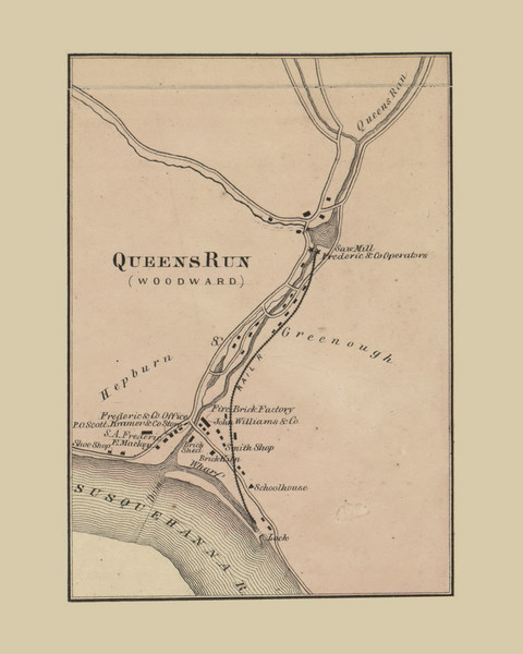 Queens Run Village, Woodward Township, Pennsylvania 1862 Old Town Map Custom Print - Clinton Co.