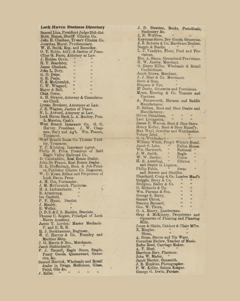 Lock Haven Business Directory, Pennsylvania 1862 Old Town Map Custom Print - Clinton Co.