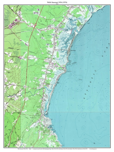 Wells Seacoast 1956 (1974) - Custom USGS Old Topo Map - Maine