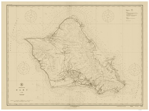 Island of Oahu 1920 Nautical Chart - Hawaiian Islands 4110 - 19357 Hawaii