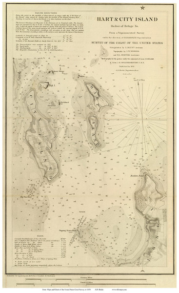 Hart & City Island, 1851 - Old Map Reprint - USA Regional 1854 Coast Survey 3 CT - NY