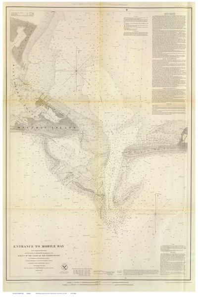 Entrance to Mobile Bay, 1851 - Old Map Reprint - USA Regional 1854 Coast Survey 9 AL - MS