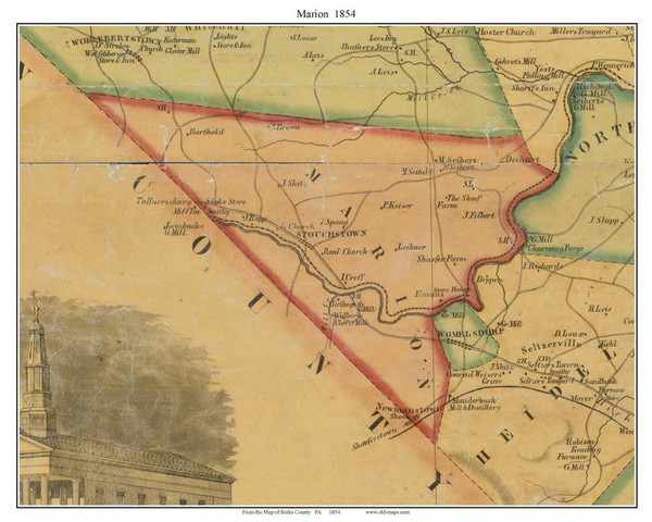 Marion Township, Pennsylvania 1854 Old Town Map Custom Print - Berks Co.