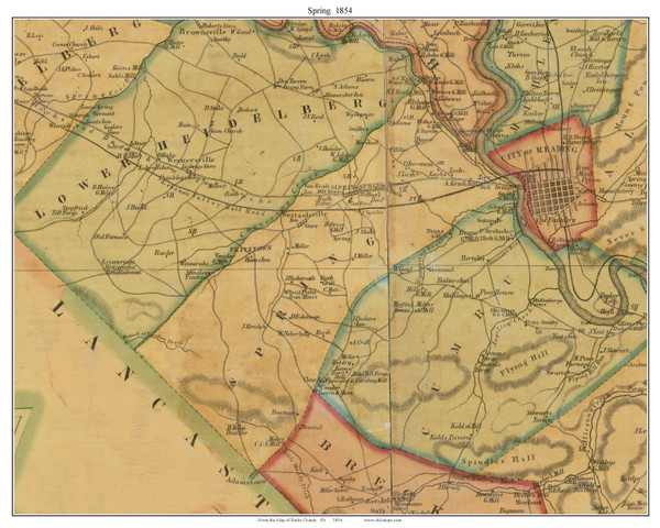 Spring Township, Pennsylvania 1854 Old Town Map Custom Print - Berks Co.