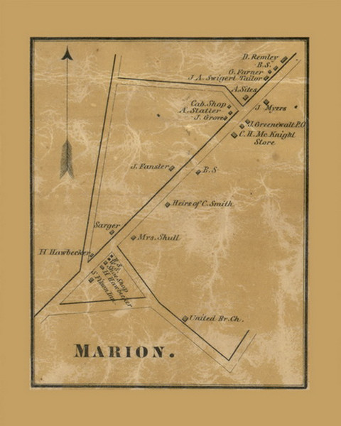 Marion Village, Marion Township, Pennsylvania 1858 Old Town Map Custom Print - Franklin Co.