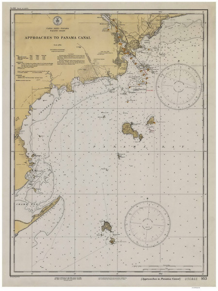 Approaches to Panama Canal 1932 Panama Canal Nautical Chart Reprint 953