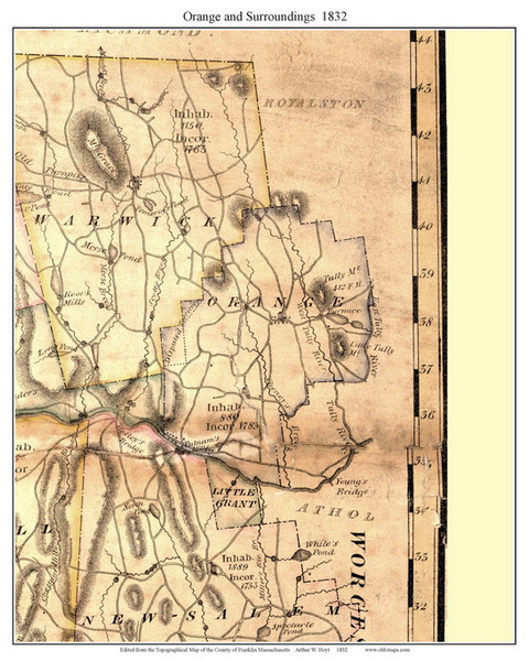 Orange, Massachusetts 1832 Old Town Map Custom Print - Franklin Co.