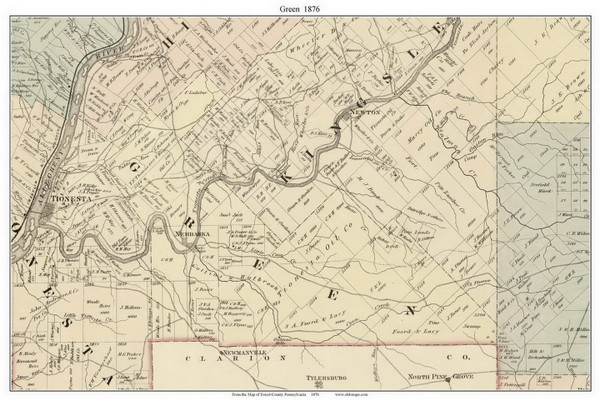 Green Township, Pennsylvania 1876 Old Town Map Custom Print - Forest Co.