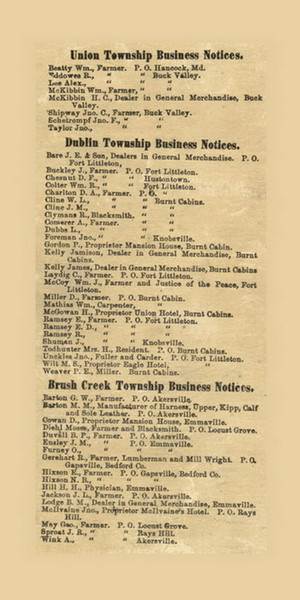 Union, Dublin and Brush Creek Business Notices Township, Pennsylvania 1873 Old Town Map Custom Print - Fulton Co.