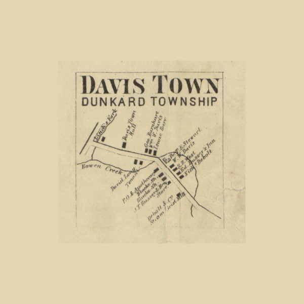 Davistown Village, Dunkard Township, Pennsylvania 1865 Old Town Map Custom Print - Greene Co.