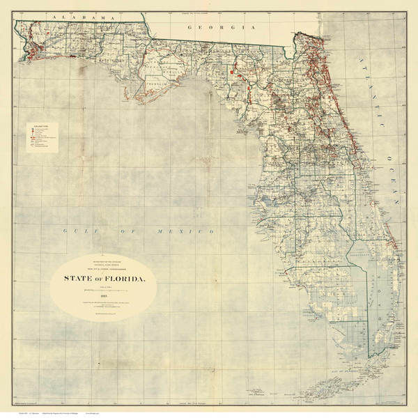 Florida 1893 Dinsmore - Old State Map Reprint