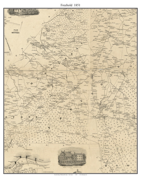 Freehold, New Jersey 1851 Old Town Map Custom Print - Monmouth Co.