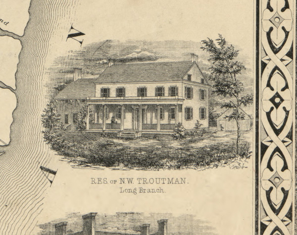 Troutman Residence in Long Branch, New Jersey 1851 Old Town Map Custom Print - Monmouth Co.