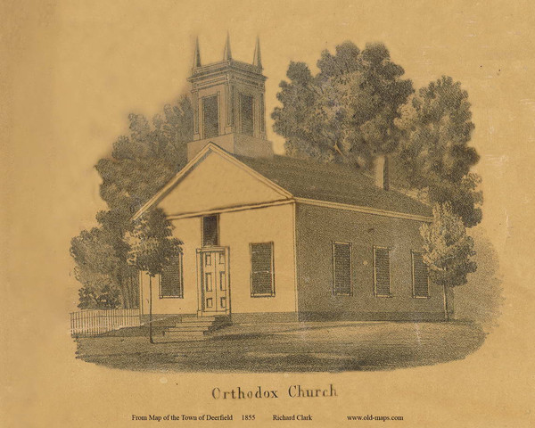 Orthodox Church - Deerfield Massachusetts 1855 Old Map Custom Print - Excerpt from Deerfield Town Map