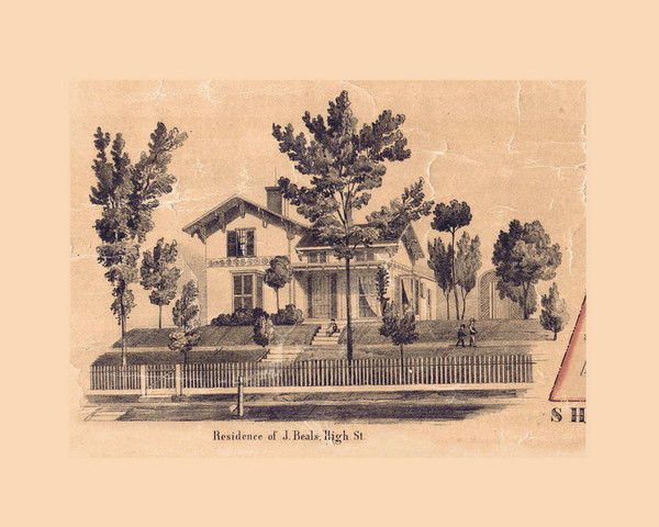 Residence of J. Beals - Greenfield Massachusetts 1855 Old Map Custom Print - Excerpt from Greenfield Town Map