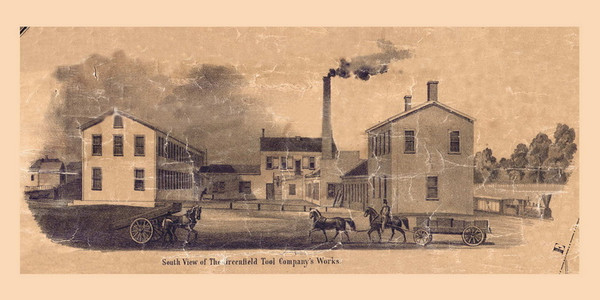 South View of the Greenfield Tool Company's Works - Greenfield Massachusetts 1855 Old Map Custom Print - Excerpt from Greenfield Town Map