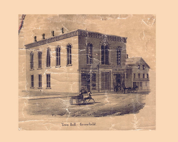 Town Hall - Greenfield Massachusetts 1855 Old Map Custom Print - Excerpt from Greenfield Town Map
