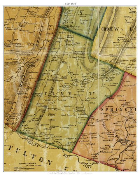 Clay Township, Pennsylvania 1856 Old Town Map Custom Print - Huntingdon Co. Clay Township, Pennsylvania 1856 Old Town Map Custom Print - Huntingdon Co.