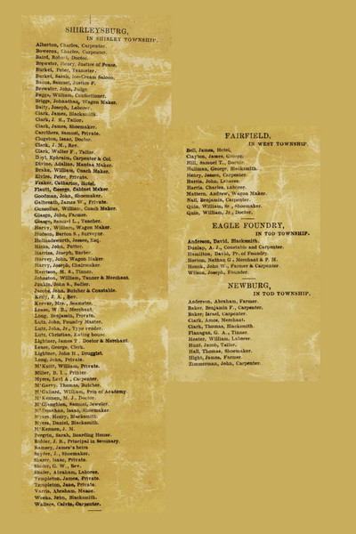 Shirleysburg, Fairfield, Eagle Foundry, Newburg  Lists, Pennsylvania 1856 Old Town Map Custom Print - Huntingdon Co.