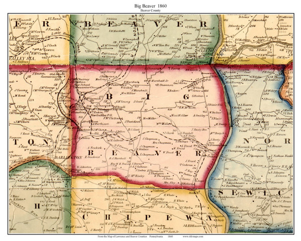 Big Beaver Township, Pennsylvania 1860 Old Town Map Custom Print - Beaver Co. - Lawrence & Beaver Cos. Big Beaver Township, Pennsylvania 1860 Old Town Map Custom Print - Beaver Co. - Lawrence & Beaver Cos.
