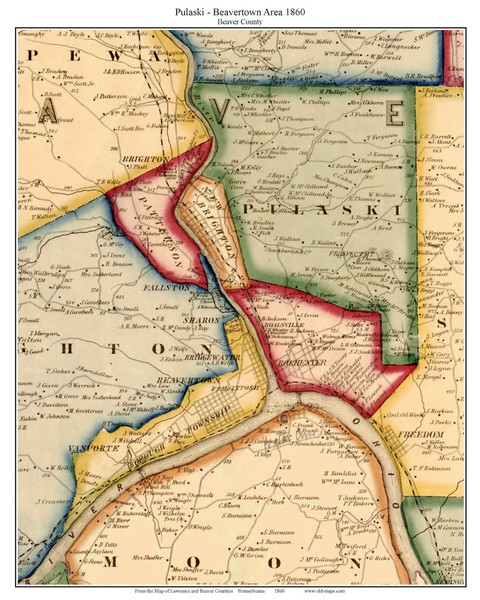 Pulaski, Beavertown, Patterson, Rochester, etc. Townships, Pennsylvania 1860 Old Town Map Custom Print - Beaver Co. - Lawrence & Beaver Cos.