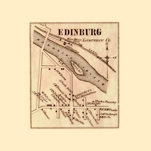 Edinburg Village, Mahoning Township, Pennsylvania 1860 Old Town Map Custom Print - Lawrence Co.