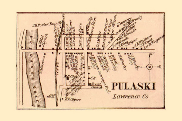Pulaski Village, Pennsylvania 1860 Old Town Map Custom Print - Lawrence Co.