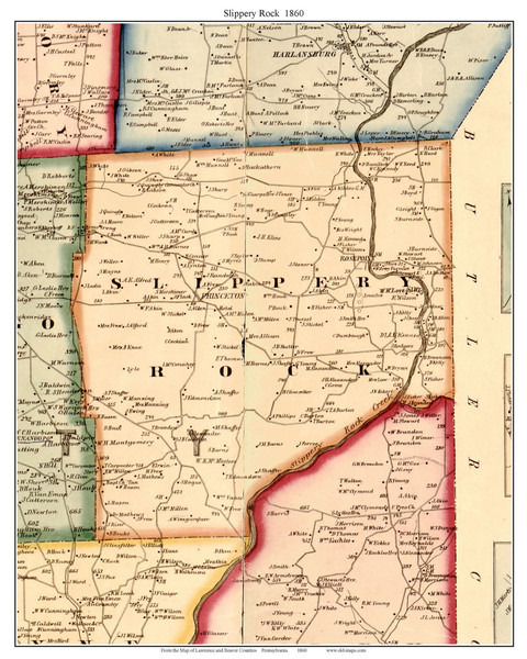 Slippery Rock Township, Pennsylvania 1860 Old Town Map Custom Print - Lawrence Co. Slippery Rock Township, Pennsylvania 1860 Old Town Map Custom Print - Lawrence Co.