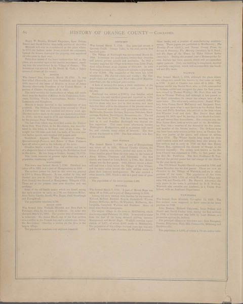History of Orange County -3 60, New York 1875 - Old Town Map Reprint - Orange Co. Atlas