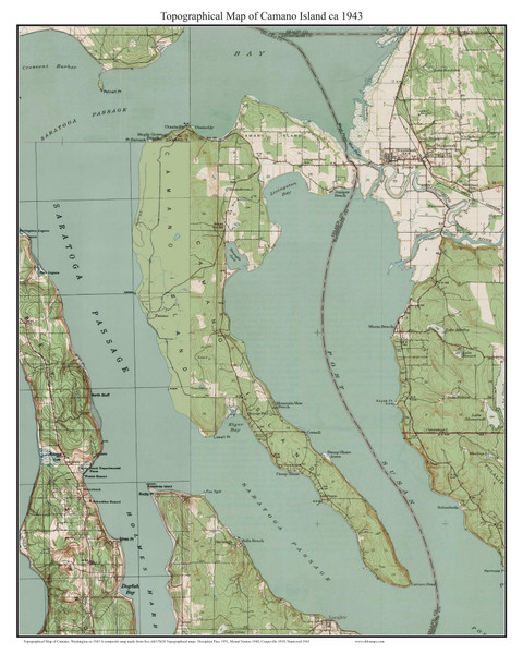 Camano Island (Custom Color) 1943 - Custom USGS Old Topo Map - Washington State 15x15