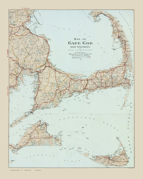 Cape Cod and the Islands 1917 Walker (Light Blue Water) - Old Map Custom Reprint CC-All