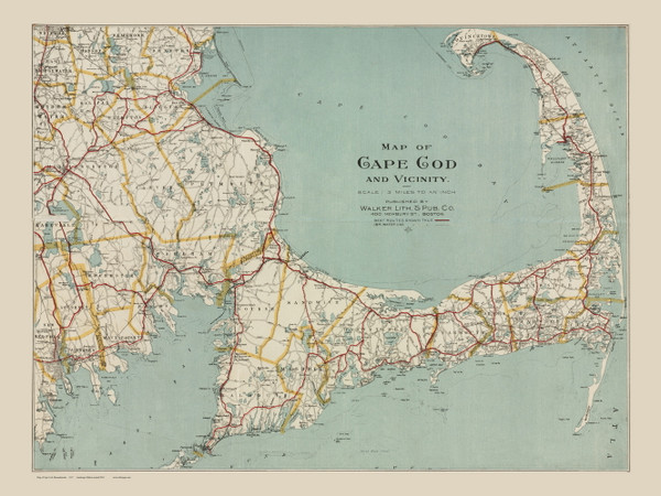 Cape Cod and Vicinity 1917 - Walker - Light Blue Water - Horizontal - Old Map Custom Reprint CC-All