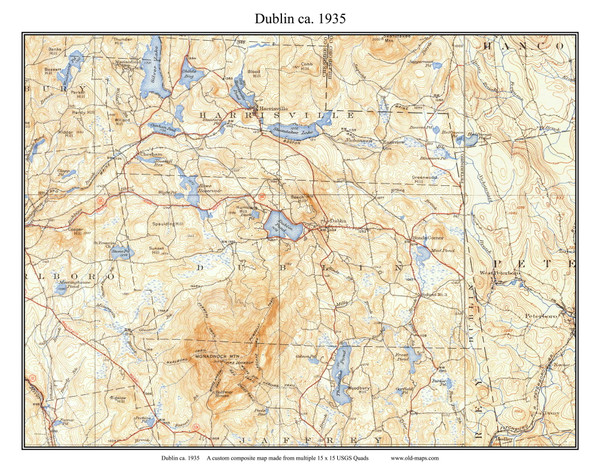 Dublin 1935 - Custom USGS Old Topo Map - New Hampshire Cheshire Co. Towns