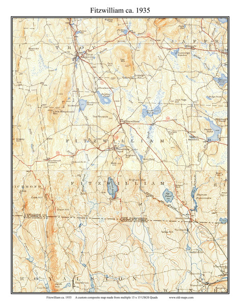 Fitzwilliam 1935 - Custom USGS Old Topo Map - New Hampshire Cheshire Co. Towns