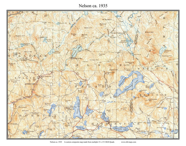 Nelson 1935 - Custom USGS Old Topo Map - New Hampshire Cheshire Co. Towns