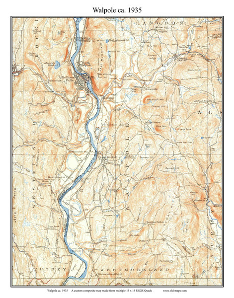 Walpole 1935 - Custom USGS Old Topo Map - New Hampshire Cheshire Co. Towns