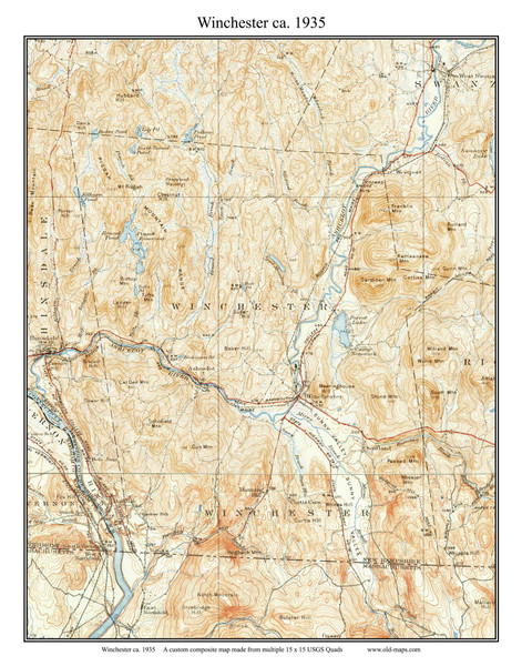 Winchester 1935 - Custom USGS Old Topo Map - New Hampshire Cheshire Co. Towns Winchester 1935 - Custom USGS Old Topo Map - New Hampshire Cheshire Co. Towns