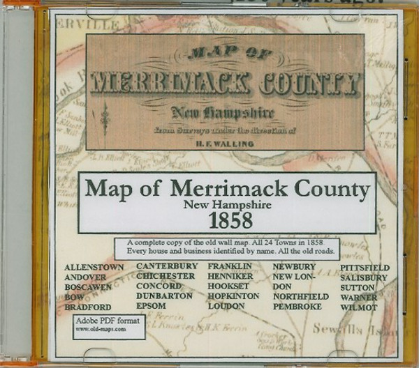 Map of Merrimack County, New Hampshire, 1858, CDROM Old Map Map of Merrimack County, New Hampshire, 1858, CDROM Old Map