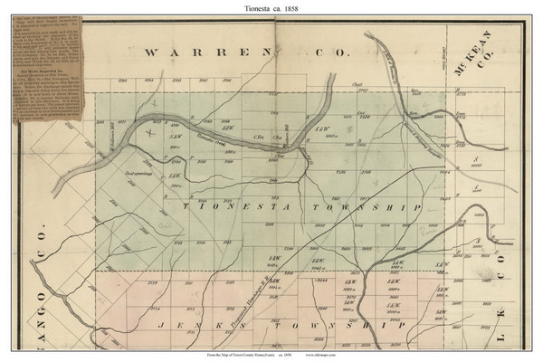Tionesta Township, Pennsylvania 1858 Old Town Map Custom Print - Forest Co.