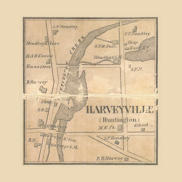 Harveyville, Huntington Township, Pennsylvania 1864 Old Town Map Custom Print - Luzerne Co.