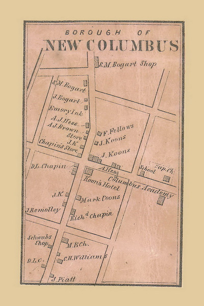 New Columbus Borough, Pennsylvania 1864 Old Town Map Custom Print - Luzerne Co.