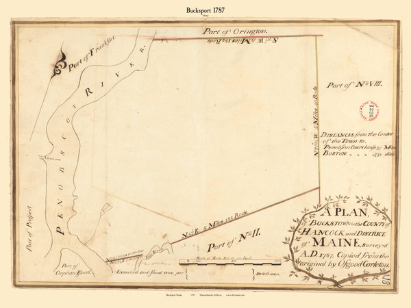 Bucksport, Maine 1787 Old Town Map Reprint - Roads Place Names  Massachusetts Archives Bucksport, Maine 1787 Old Town Map Reprint - Roads Place Names  Massachusetts Archives