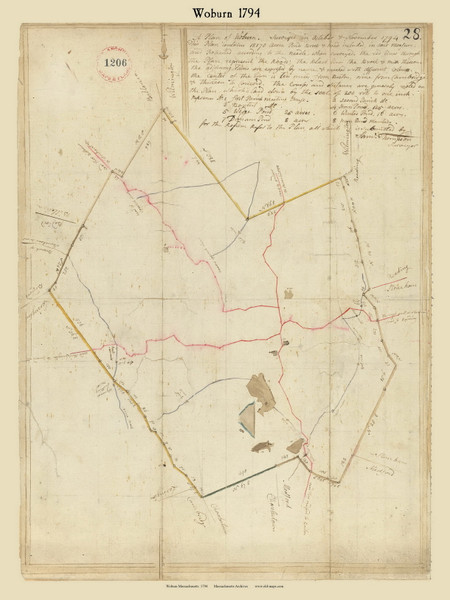 Woburn, Massachusetts 1794 Old Town Map Reprint - Roads Place Names  Massachusetts Archives