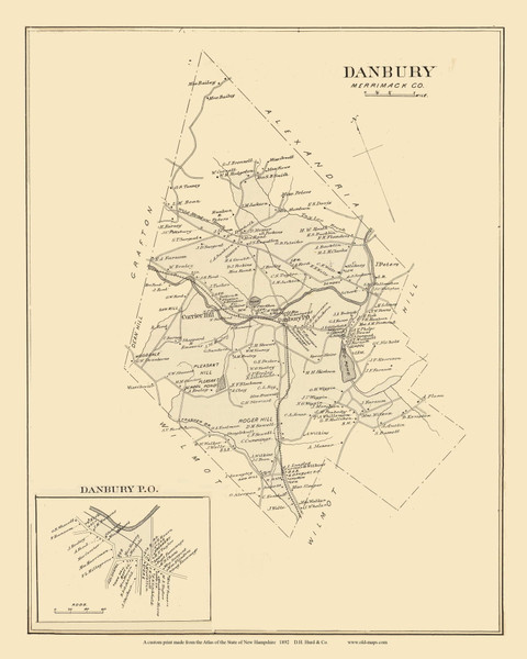 Danbury Town Custom, New Hampshire 1892 Old Town Map Reprint - Hurd State Atlas Merrimack Danbury Town Custom, New Hampshire 1892 Old Town Map Reprint - Hurd State Atlas Merrimack