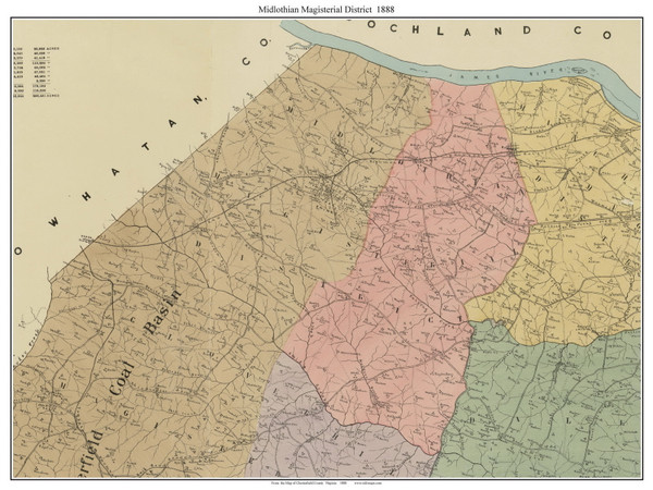 Midlothian Magisterial District - Chesterfield County, Virginia 1888 Old Town Map Custom Print - Chesterfield Co.
