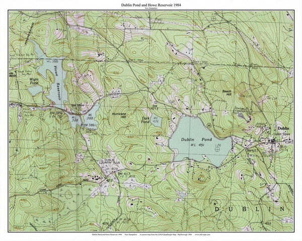 Dublin Pond and Howe Reservoir 1984 - Custom USGS Old Topo Map - New Hampshire - South West