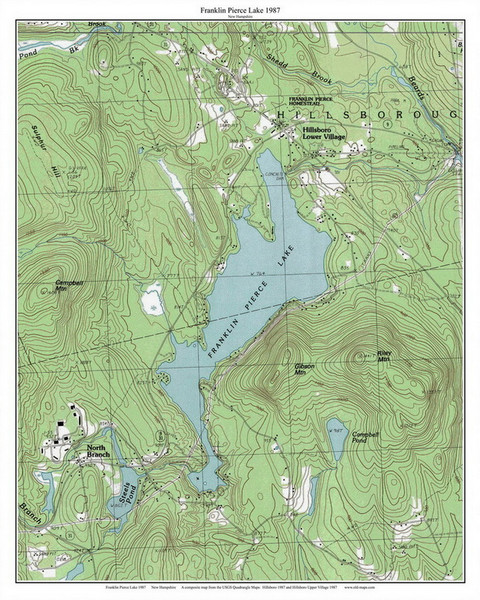 Franklin Pierce Lake 1987 - Custom USGS Old Topo Map - New Hampshire - South West